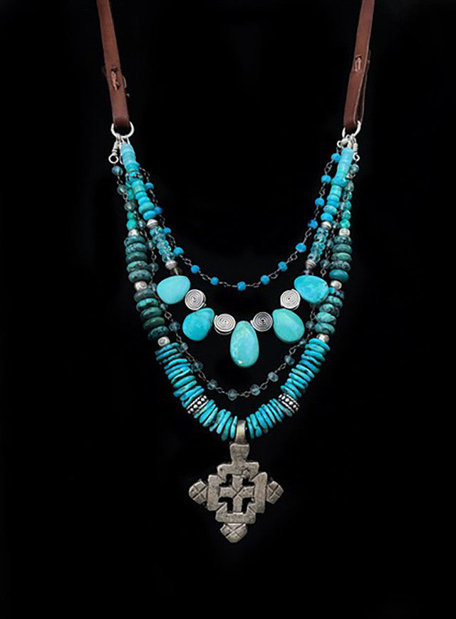 Turquoise four strand leather tie