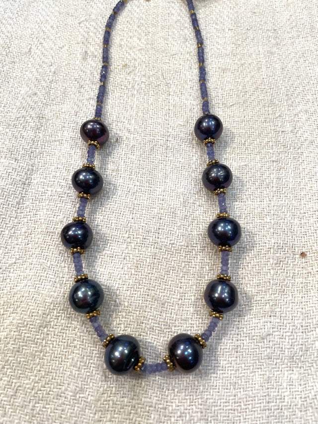 Black Pearl and Tanzanite Beauty