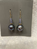 Large Black Pearl and Tanzanite Earrings
