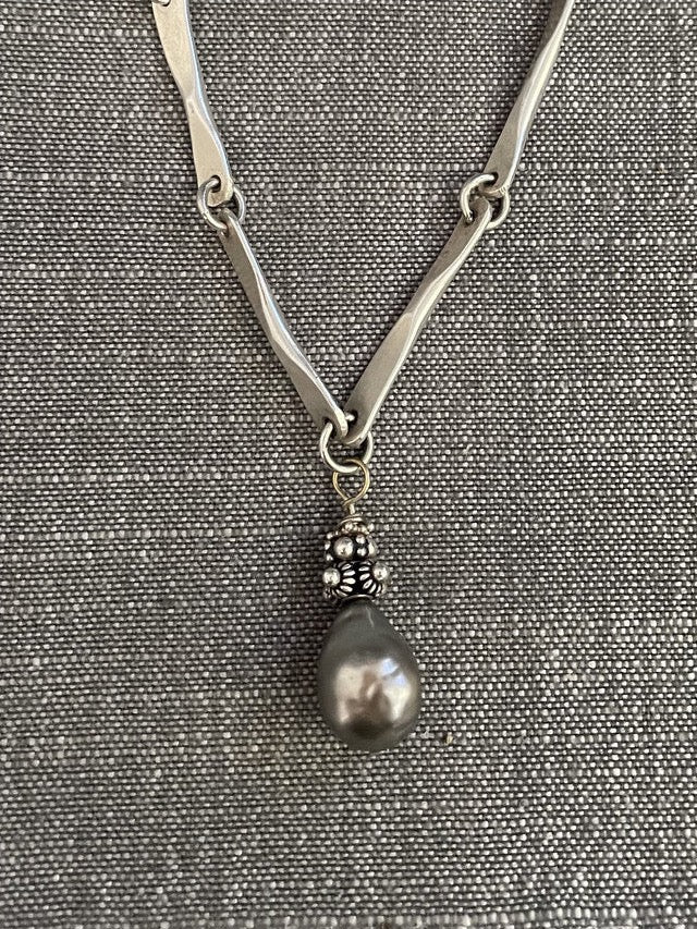 Silver Link Chain and Tahitian Pearl Necklace