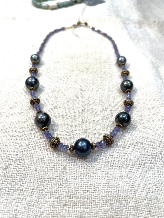 Black Pearl and Tanzanite Necklace