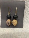 Black Onyx spheres on Picture Jasper