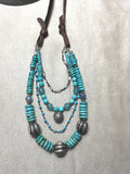 Santa Fe Style Turquoise and Silver Four Strand Necklace
