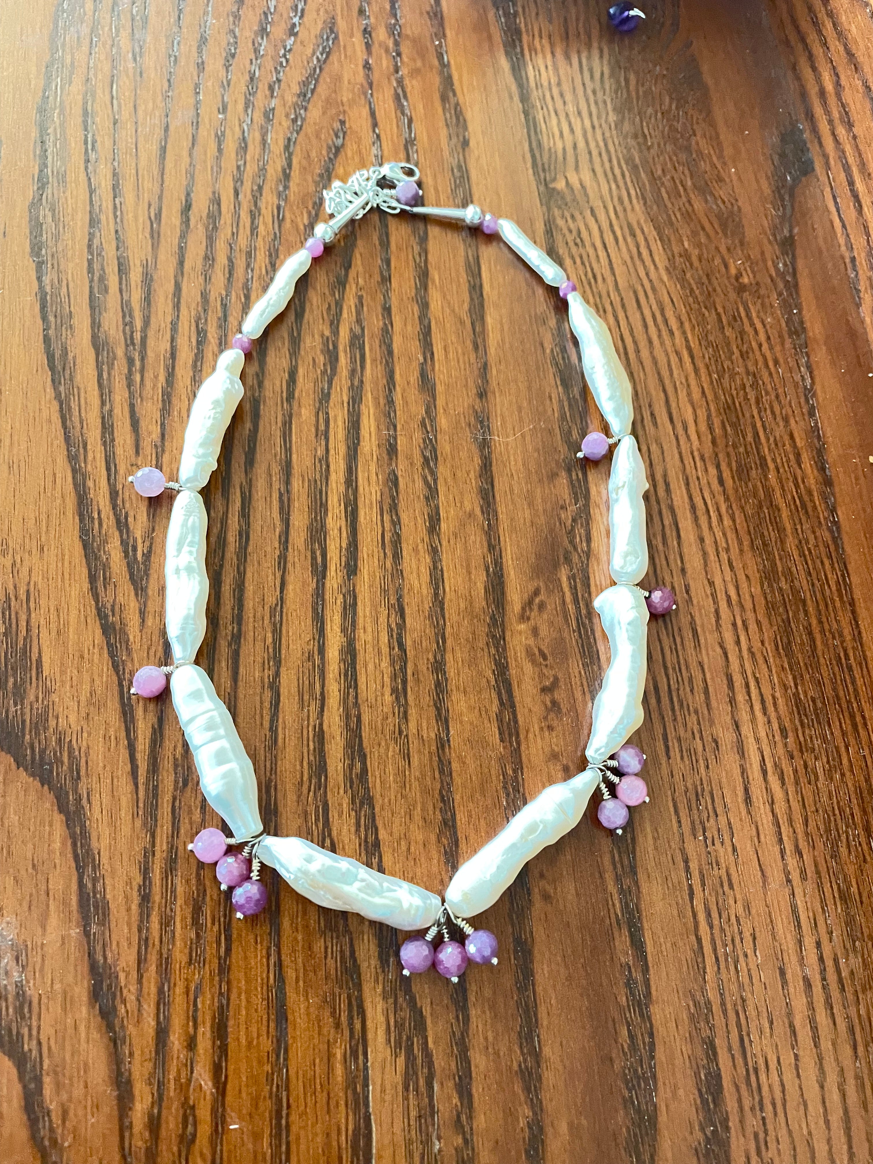 Huge Freshwater Pearl Choker with Pink Ruby Accents